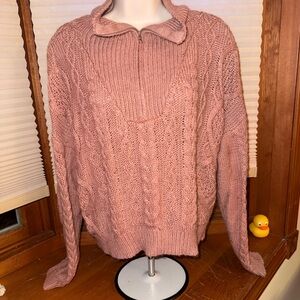 Lucky Brand Dusty Pink Cable Knit Cowl Sweater